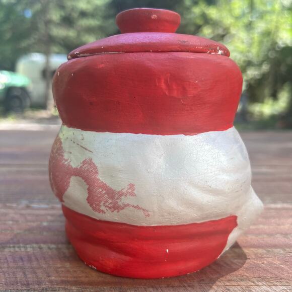 Vintage 1970s Hand Painted Santa Claus Candy Jar 6" Ceramic Christmas Decor OOAK - Picture 6 of 16